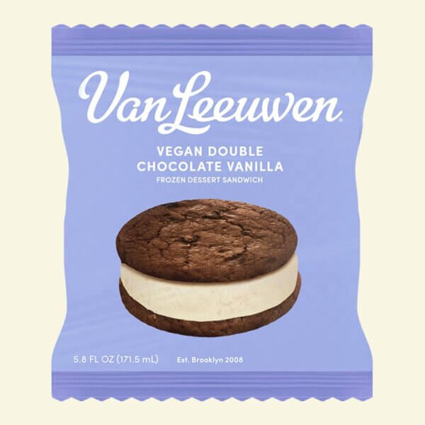 image of vegan double chocolate vanilla ice cream sandwich package